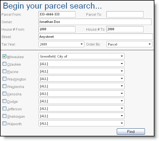 eTaxi Begin Search Sample Screen